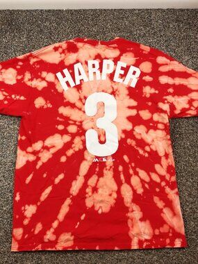 Bryce Harper Philadelphia Phillies T-Shirt Jersey Majestic Tie Dye Mens Large